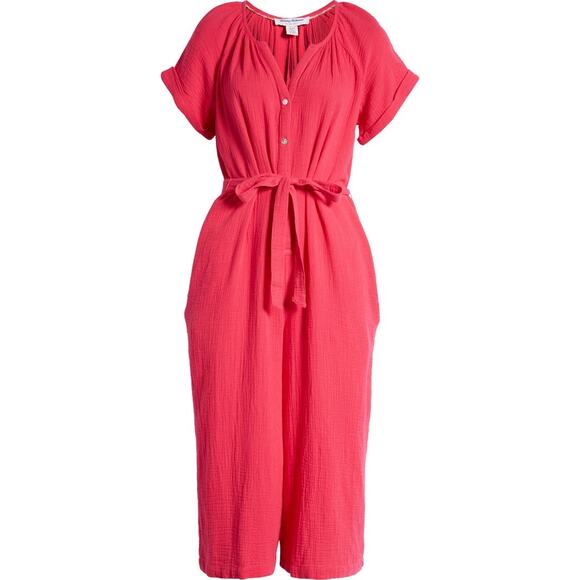 Tommy Bahama Coral Isle Belted Cotton Jumpsuit Crop Wide Leg Size Large - Picture 1 of 13